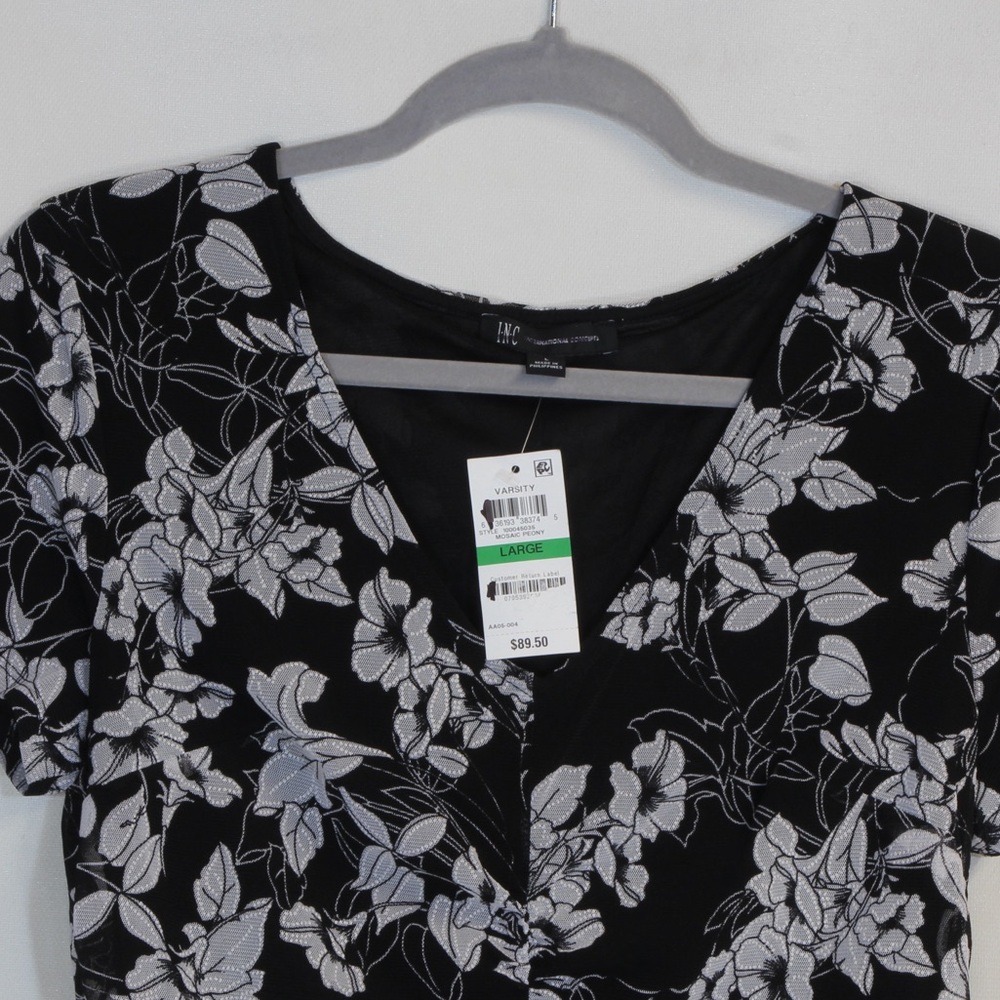 INC International Concepts Black & White Runched Floral Midi Dress NWT - Picture 3 of 7